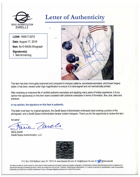Neil Armstrong Boldly Signed 8'' x 10'' Photo, Uninscribed -- With Steve Zarelli COA